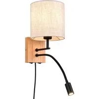 TRIO Leuchten LED Wandleuchte mit Leselampe & Schalter, Höhe 30cm, dimmbar, LED fest integriert, LED wechselbar, warmweiß, innen Wand-Lampe mit Kabel und Stecker, Holz Nachttischlampe Bett