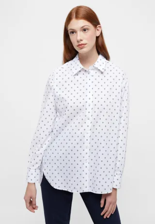 ETERNA - Bluse Satingewebe Langarm weiß/hellblau - Gr. - 36/Langarm