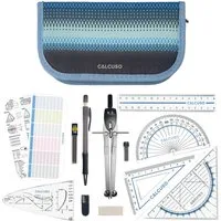 CALCUSO Zirkel Set im Federmäppchen mit Geodreieck & Lineal und Zubehör - Blau