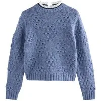 Next Strickpullover Pullover mit Ziernähten, Rüschenkragen und Wolle (1-tlg)
