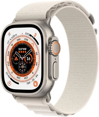 Apple Watch Ultra [GPS + Cellular inkl. Polyester Alpine Loop S polarstern] Titangehäuse silber