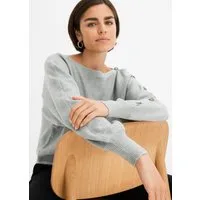 bonprix Strickpullover in bequemer Boxy-Passform, mit Fledermausärmeln, Zierknöpfe