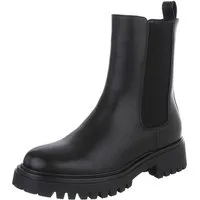 Ital-Design Damen Chelsea Boot Chunky mit Profilsohle Plateaustiefelette (92392490) Blockabsatz Stiefeletten in Schwarz