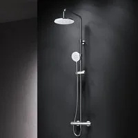 AM.PM Duschsystem PLAY mit Thermostat Ø 25 cm Regendusche & Handbrause Duscharmatur, Höhe 146 cm, 5 Strahlart(en), Brause Dusch-Komplettset mit Duschsäule, Air-In Technologie, Dusche Brauseset Anti-Kalk Silber / Chrom, Duschset Kopfbrause & Handdusch