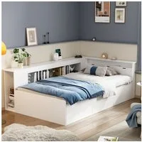 Flieks Kinderbett, Einzelbett 90x200cm, Bettkasten mit Stauraum, 4 Schubladen