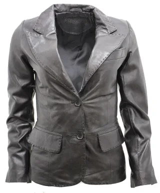 Damen-Blazerjacke aus Leder mit 2 Knöpfen – Newport