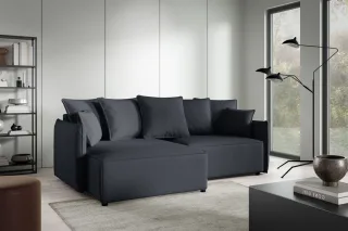 Ecksofa Schlafsofa Sofa MINEA in Stoff Abriamo Anthrazit Ottomane Links