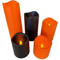 Online-Fuchs LED-Kerze 5er Set LED-Kerzen für draußen - Outdoor geeignet (Orange & Schwarz), 6 Stunden Timerfunktion - Deko für Halloween