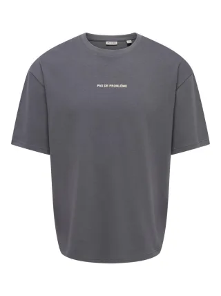 only & sons - Boxy-Fit T-Shirt mit Print grau - Gr. - M