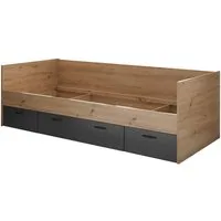 Lomadox Jugendbett LESINA-78, 90x200 cm Liegefläche, Eiche mit graphit, Kojenbett