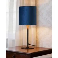 EDISHINE Nachttischlampe mit schwarzem Metallsockel und Samtschirm, LED wechselbar, Warmweiß, Blaue Vintage Tischlampe inkl. 2700K LED Leuchtmittel, 38cm
