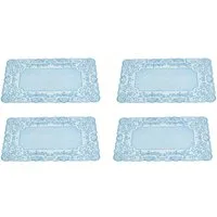 LB H&F Lilienburg Platzset 4er SET Platzset Platzsets Tischset Tischsets Shabby Tischdeko Hochzeit edel modern Design Rose Rosen Spitze Barock Platzmatte Tischmatte Ornament Spitze blau floral Muster Platzdeckchen abwischbar abwaschbar Platzdecke