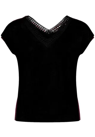 zero - T-Shirt mit Häkel-Detail schwarz - Gr. - 44