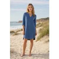 NADINE H Sommerkleid Leinenkleid im trendigem Frühlingsblau mit Taschen und V-Ausschnitt