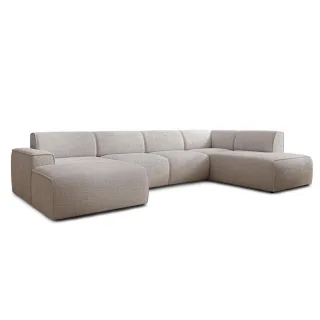 AX Living Wohnlandschaft, Creme, Textil, Teilmassiv,Kiefer, Uni, 7-Sitzer, Füllung: Polyurethan (Pur), U-Form,Rechteckig, rund, 220x78x378 cm, Oeko-Tex®, Oeko-Tex® Standard 100, Gots, Pefc, FSC 100%, FSC Mix, FSC Recycled, TÜV Rheinland, TÜV Süd, Rea