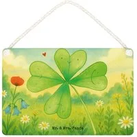 Mr. & Mrs. Panda Hinweisschild Blume Kleeblatt Design, Schild DIN A6, Weiß, Glücksbringer, Motivatio, (Packung), Deko Schild Motivation Glücksbringer