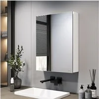EMKE Spiegelschrank bad 50x65 cm 1-tütig Spiegelschränke Badezimmer Spiegelschrank Badschrank Doppelseitiger Spiegel und höhenverstellbaren Glasablage