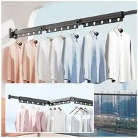 PFCTART Wäscheständer Einziehbarer Wand-Wäscheständer – 126 cm Aluminium Grau, Faltbar & verstellbar – platzsparender Wäscheständer Wandmontage