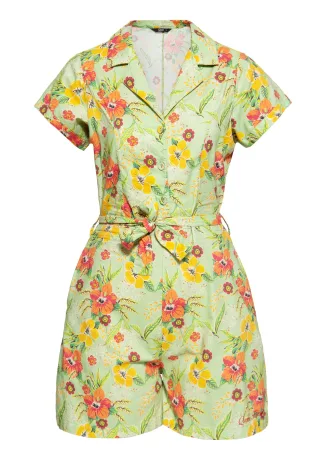 Queen Kerosin Damen Blusen Jumpsuit Hibiscus Mint mint