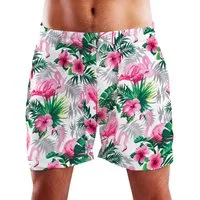 King Kameha Badeshorts Flamingo Flowers Funky Hawaii Bade-Shorts Mesh-Einsatz Kordelzug Mit integriertem Mesh-Innenslip für extra Komfort