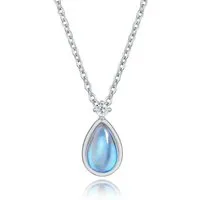 DANIEL CLIFFORD Kette mit Anhänger 'Mona' Damen Halskette Silber 925 mit Mondsteinanhänger (inkl. Verpackung), rhodinierte Silberkette 42cm - 45cm größenverstellbar