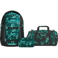 coocazoo Schulranzen Schulrucksack-Set MATE Pixel Blox 3-teilig (3-teilig), ergonomisch, Körpergröße: 135 - 180 cm, Easy-Grow-System
