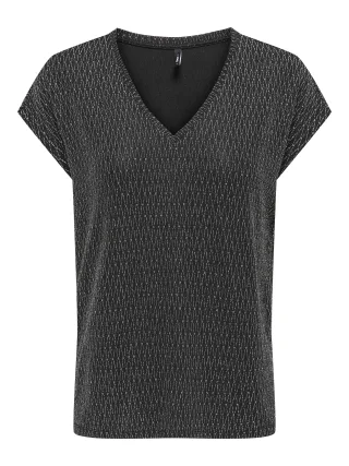 ONLY - ONLCAROL S/S V-NECK GLITTER TOP BOX JRS Black - Gr. - S