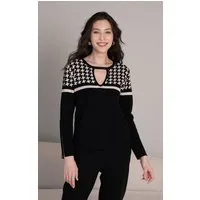Passioni Strickpullover mit Sternmuster oben und schlichtem Schwarz unten