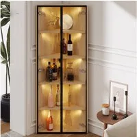Merax Glasvitrine Eckschrank Eckvitrine mit LED Licht (1-St) Eckvitrine Hochschrank mit 2 Glastüren, Vitrinenschrank, 62x35x160cm