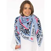 Zwillingsherz Dreieckstuch Love is Love, Feinstrick, Schriftzug, Animal-Muster, wärmend