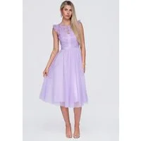 OMBRE Abendkleid Damen Midi-Kleid mit Rüschen und Rundhalsausschnitt Violett S (kein Set, 1-tlg) mit Volant