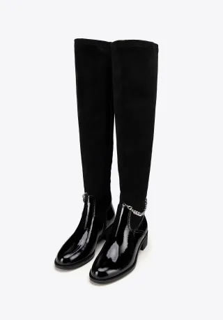 Wittchen Damen-Lederstiefel mit Kette, Schwarz, Naturleder