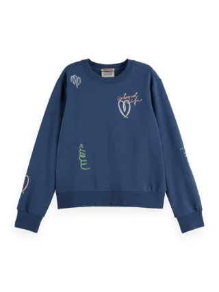 Scotch & Soda - Besticktes Sweatshirt mit Regular Fit blau - Gr. - S