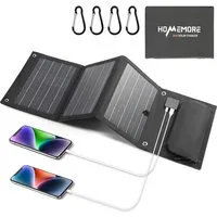 HOMEMORE Tragbares 28W Solarpanel Faltbar Solarmodul Solartasche Solarladegerät (mit QC3.0-USB-A/Typ-C Anschluss, für Handy Tablet Powerbank Kamera usw)