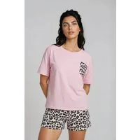 Mademoiselle Sommeil Shorty Schlafanzug mit Rosa Shirt & Leo-Print Shorts (2 tlg)