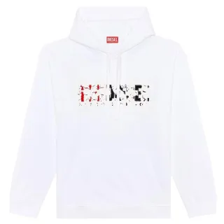 Diesel Double Destroyed Logo Weißer Kapuzenpullover