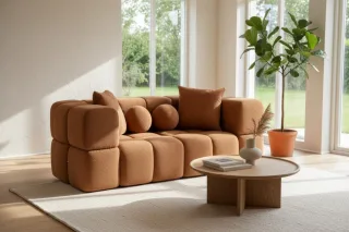 Sofa Designersofa VEGA 3-Sitzer in Stoff Egon Rostbraun