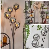 hofstein Stehlampe Stehlampe aus Metall/Glas in Schwarz/Chrom/Rauch mit Fußschalter, ohne Leuchtmittel, Stehleuchte im Retro/Vintage-Design mit Glasschirmen (15 cm), E14