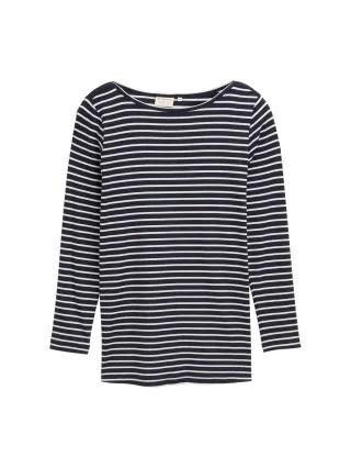 Tom Tailor - Plus Size - Langarmshirt mit Streifenmuster navy offwhite tee stripe - Gr. - 44