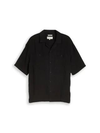Denim Tom Tailor - Loose Fit Resort Hemd mit Leinenanteil black - Gr. - M