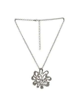 Steuer Modeschmuck Anhänger mit Kette Blüte silberfarben mit 9 Glassteinen