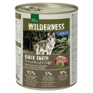 REAL NATURE WILDERNESS Nassfutter Hund, Adult, Black Earth, Rind mit Strauß und Büffel 24x800 g