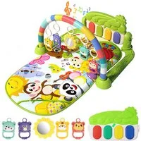 Krabbeldecke Spielmatte mit Spielbogen Baby Lernmatte Spieldecke Erlebnisdecke, MOPUEA, mit Klavier, Licht, Musik, Spiegel Lernspielzeug Waschbar