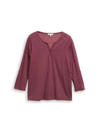 Tom Tailor - Plus Size - Henley Blusenshirt mit Muster berry bordeaux vichy print - Gr. - 48