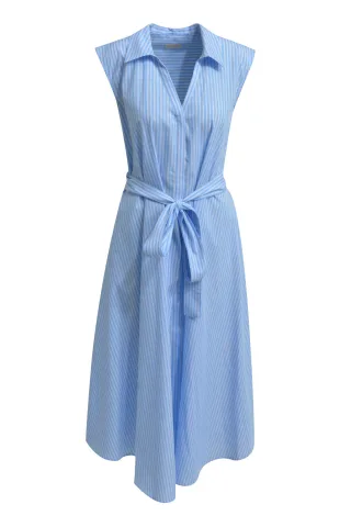 Milano Italy - sleevless Mididress w collar + fabric belt azur print - Gr. - 42