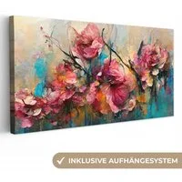 OneMillionCanvasses® Leinwandbild Panorama Kunst - Blumen - Rosa - Rosen - Natur, Fotodruck (1 St), Wandbild, Deko Schlafzimmer Wohnzimmer Flur 40x20 cm