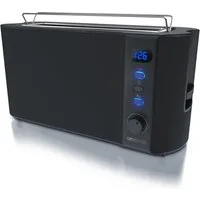 Arendo Toaster Edelstahl, Langschlitz, Brötchenaufsatz, Display mit Restzeitanzeige, 1 langer Schlitz, für 2 Scheiben, 1000 W, Wärmeisolierendes Gehäuse, Krümelschublade, Defrost Funktion