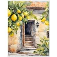 Posterlounge Wandbild Zitronenbaum vor Natursteinhaus, Ohkimiko, erhältlich als Poster, Leinwandbild, Wandsticker oder Acrylglasbild