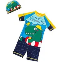 Vivi Idee Badeanzug mit Badekappe für Kinder Krokodil Jungen 1-8 Jahre, UPF 50+ UV Schutz, Kurzarm