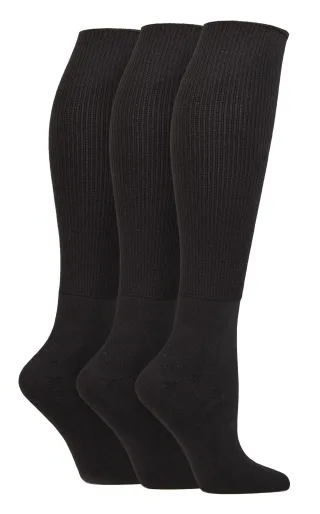 Kniestrümpfe für Diabetiker | IOMI | 3er-Pack Bambus Socken für geschwollene Füße | Lange, extra breite, nicht bindende, weiche Socken - Schwarz